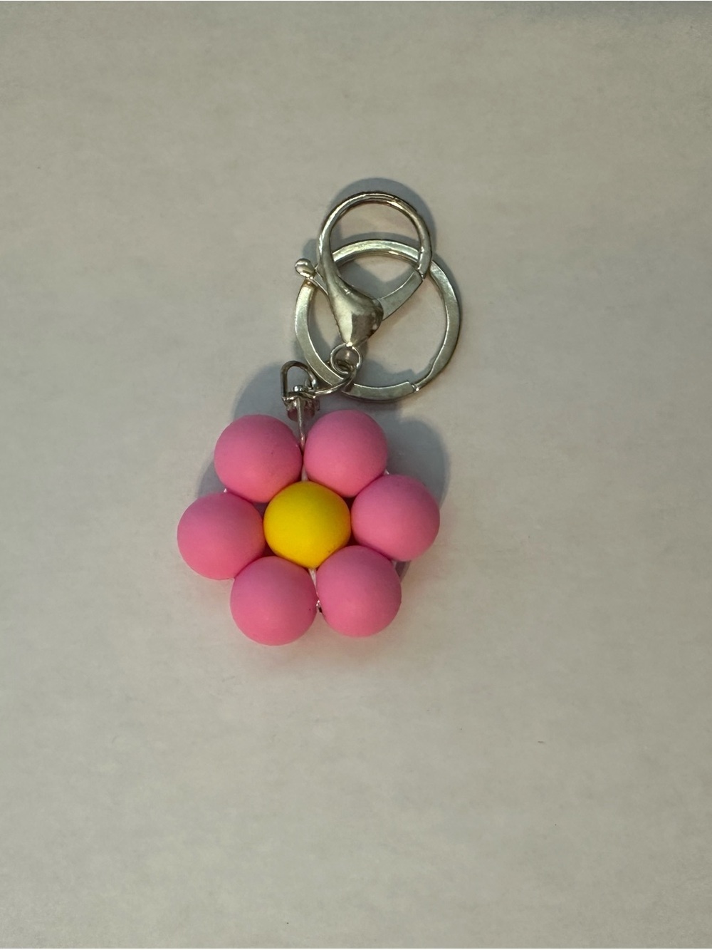 Pink Flower Keychain with Yellow Center